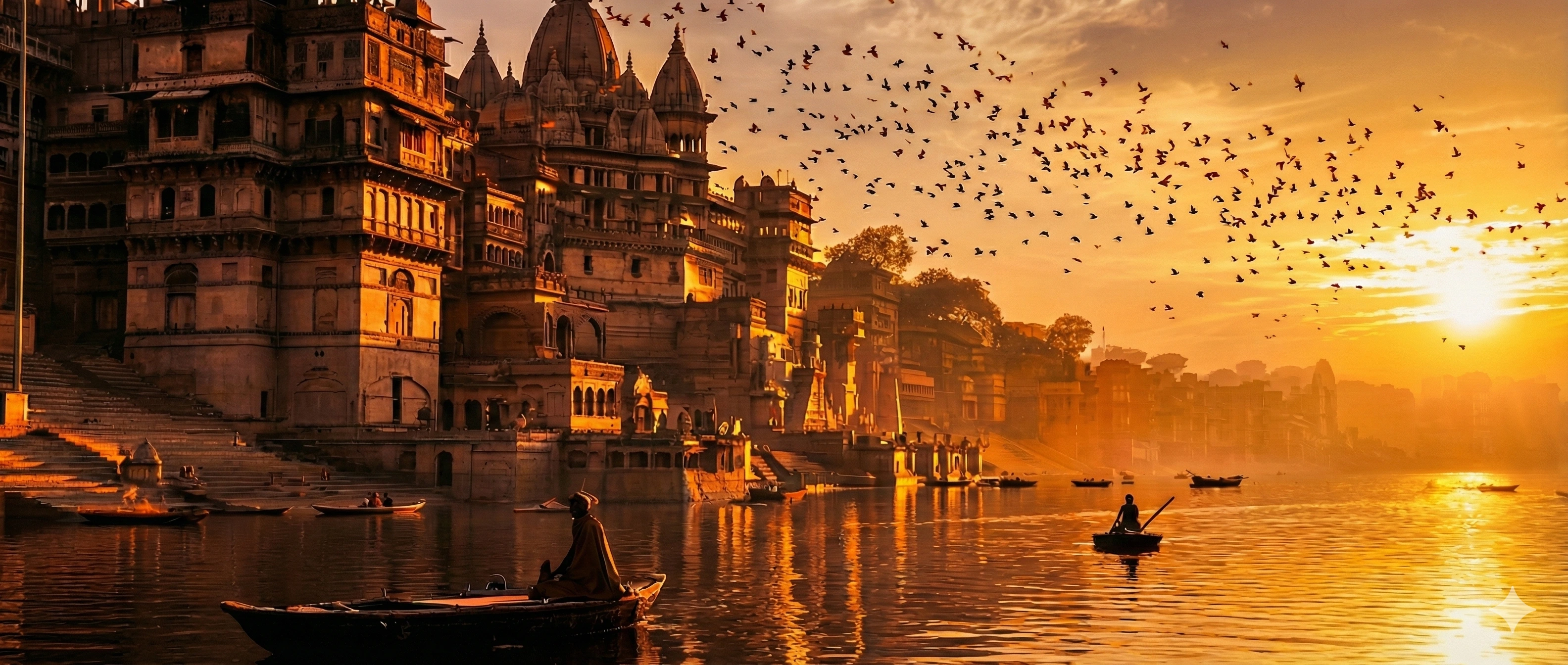 Kashi ghat at dawn — sacred silhouette